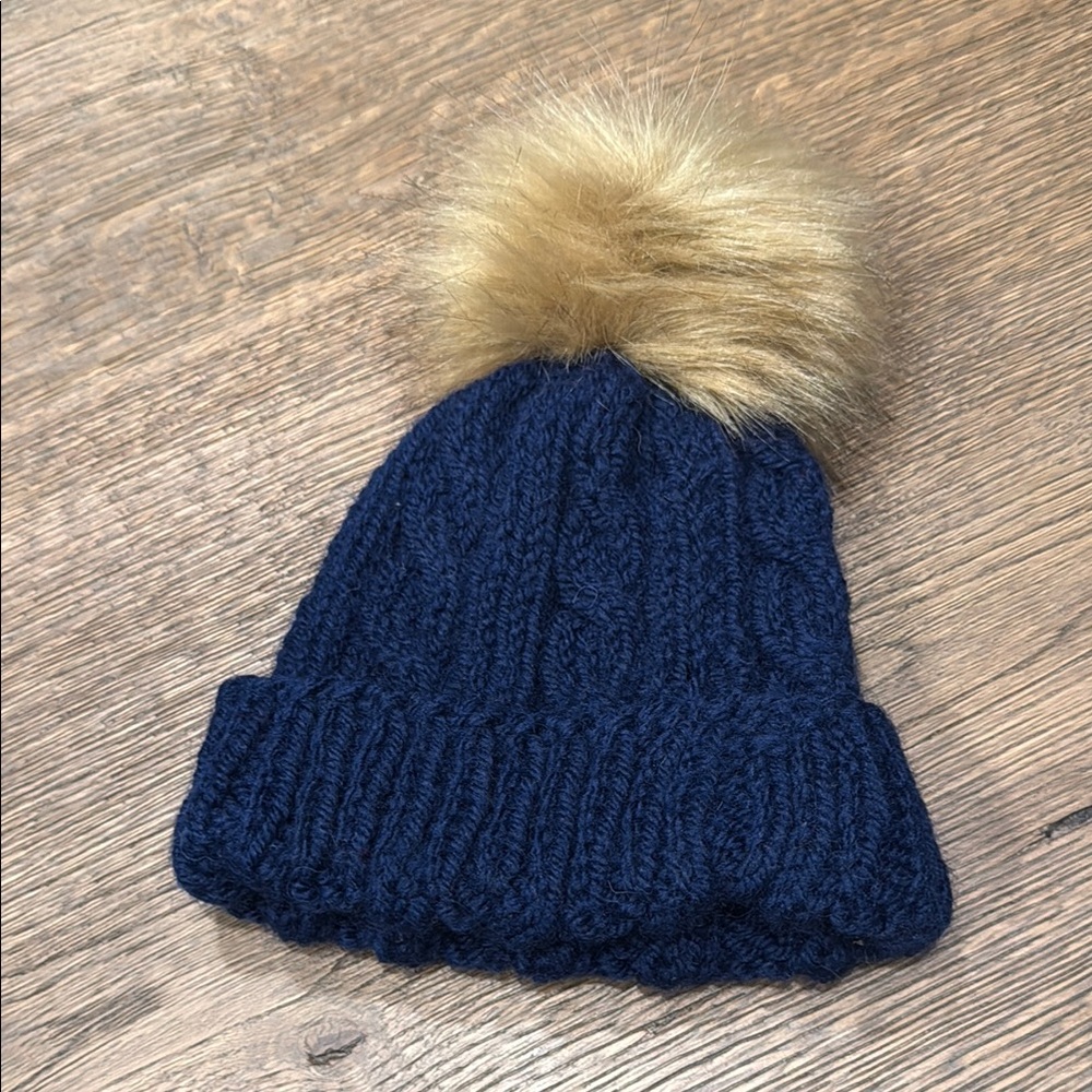 Navy Blue Knit Pom-Pom Beanie for Baby 0-3 months